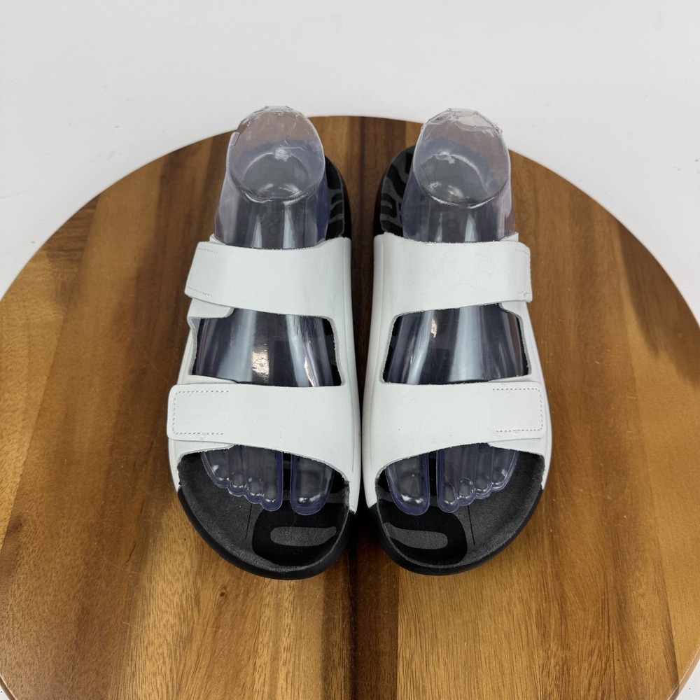 New Womens Ecco Cozmo White Leather Comfort Casual Slide‎ Sandals Size 9 M